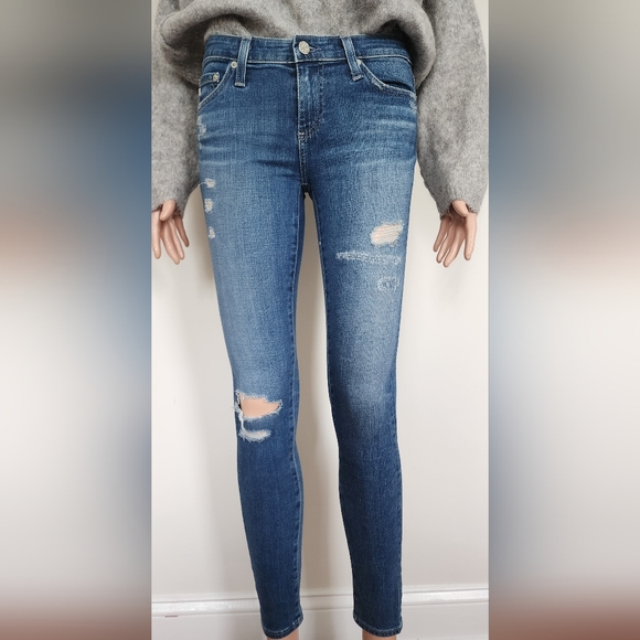 AG ADRIANO GOLDSHMIED JEANS DISTRESSED MEDIUM WASH SKINNY JEANS - Picture 1 of 9